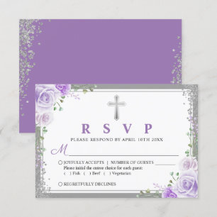 Carte RSVP Première communion florale violet argen