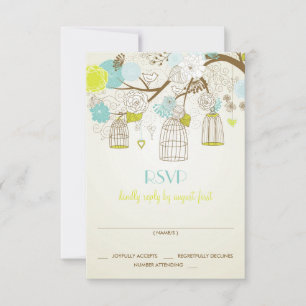 CARTE RSVP PRINTEMPS FLORAL CAGES À OISEAUX VINTAG