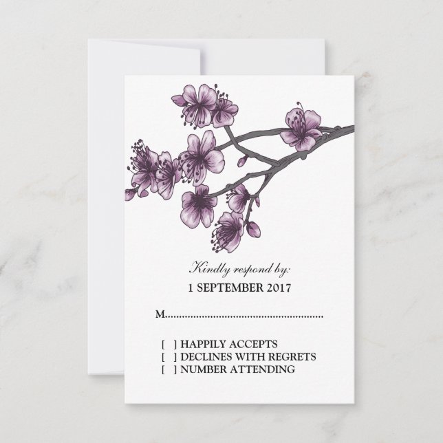 Carte RSVP Purple Simple Cherry Blossoms (Devant)