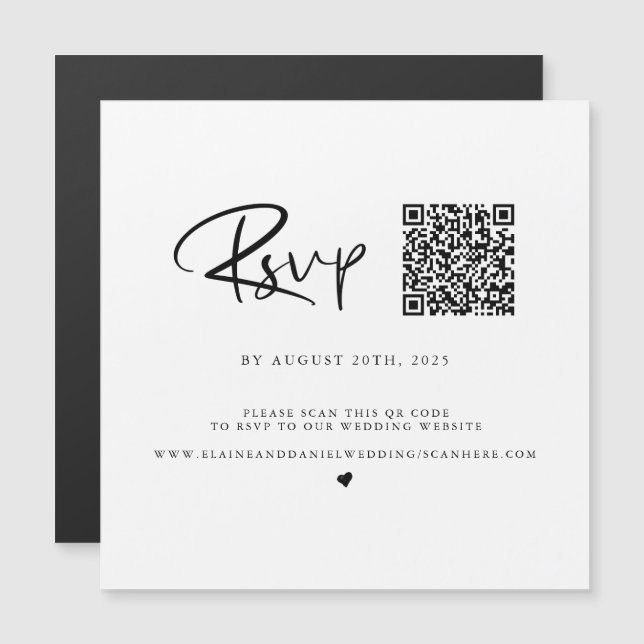Carte RSVP QR Code noir et blanc (Devant / Derrière)