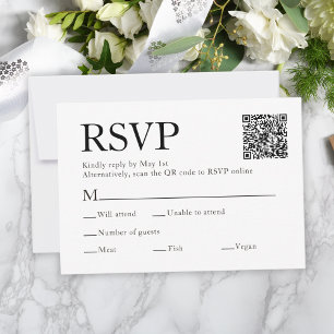 Carte RSVP Qr Code Scan Meal Choice White Wedding