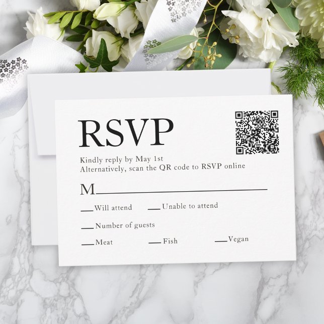 Carte RSVP Qr Code Scan Meal Choice White Wedding (Qr Code Scan Meal Choice White Wedding RSVP Card
)