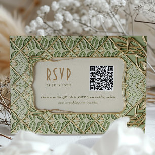 Carte RSVP QR pour mariage floral vert et or