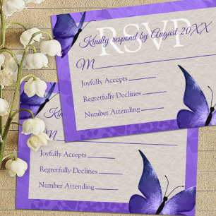 Carte RSVP Quinceañera à Papillon mauve
