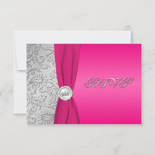 Carte RSVP Quinceanera couleur rose et argent (Devant)
