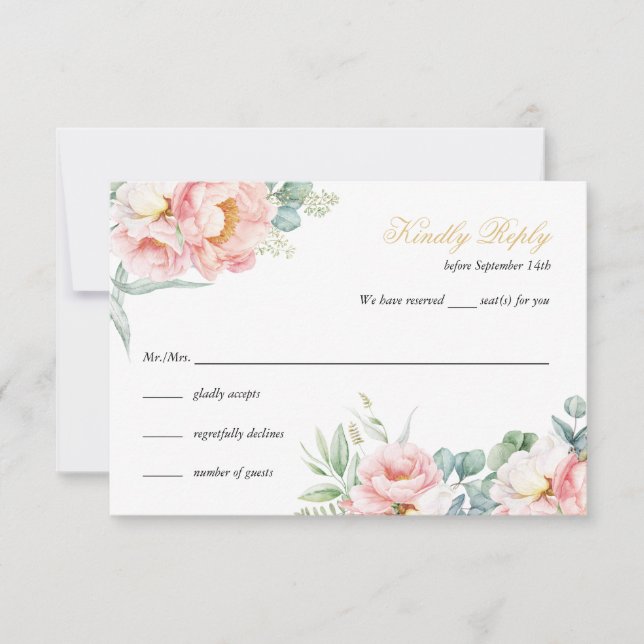 Carte RSVP Quinceañera Elegant Rose & Or (Devant)