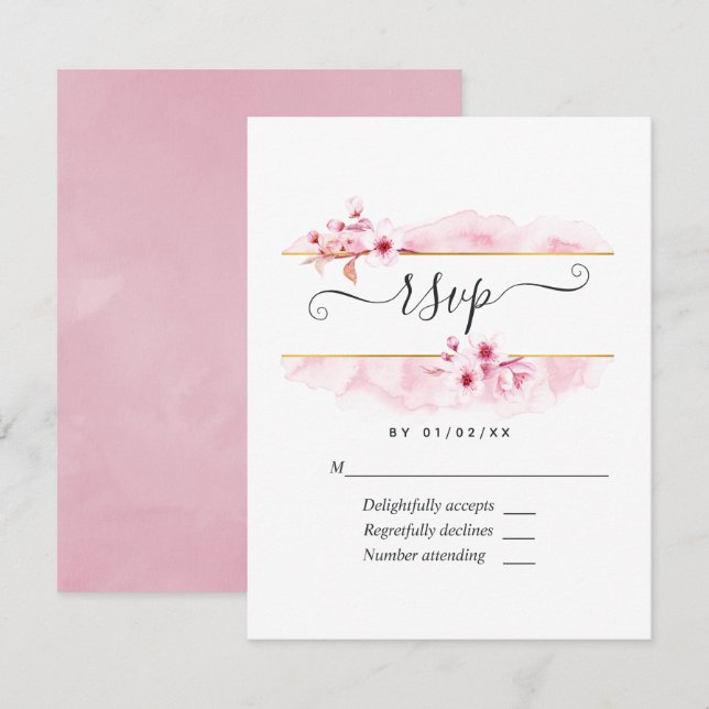 Carte RSVP Quinceañera en fleurs de cerisier rose (Devant / Derrière)