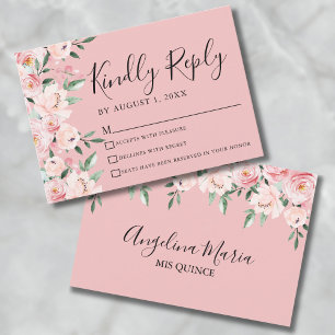 Carte RSVP Quinceanera Florale Rose