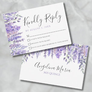 Carte RSVP Quinceanera Florale Violette
