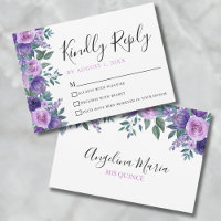 Carte RSVP Quinceanera Florale Violette