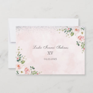 carte rsvp quinceanera rose et argent en espagnol