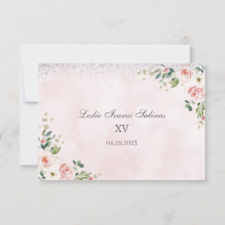 carte rsvp quinceanera rose et argent en espagnol