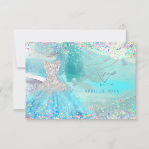 Carte RSVP Quinceanera Silver Aqua Parties scintil