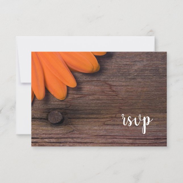 Carte RSVP Ranch Mariage Rustique Orange Daisy Ran (Devant)