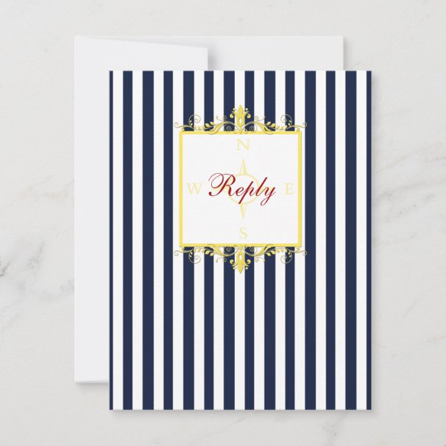 Carte RSVP rayée Navy, Blanc, Jaune, Rouge II (Devant)