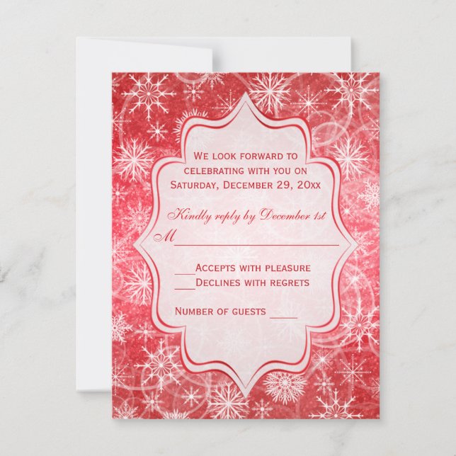 Carte RSVP Red and White Snowflakes (Devant)