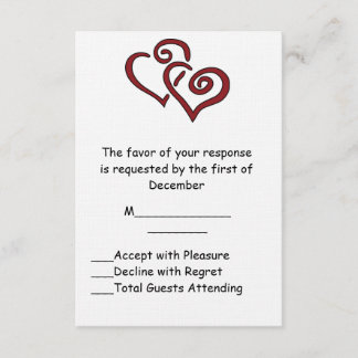 Carte RSVP Red Double Heart Wedt
