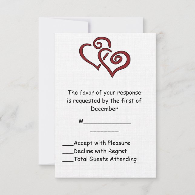 Carte RSVP Red Double Heart Wedt (Devant)