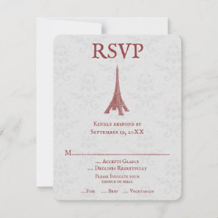 Carte RSVP Red Eiffel Tower Mariage damassé