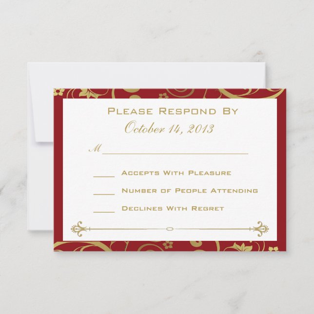 Carte RSVP Red et Gold Swirl (Devant)