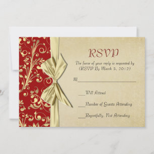Carte RSVP Red/Gold pour ruban de Noël Damask