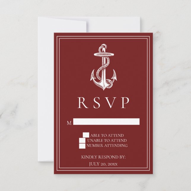 Carte RSVP Red Nautical Ancre Wedding (Devant)
