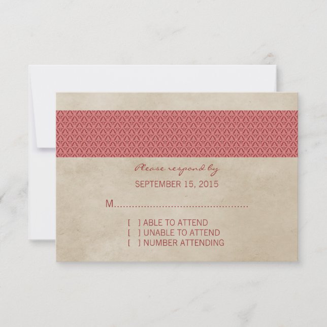 Carte RSVP Red Rustic Damask (Devant)