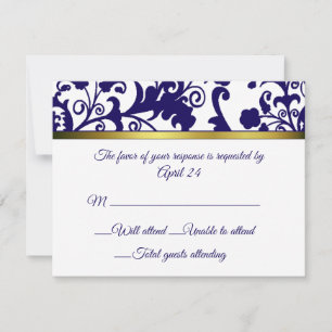 Carte RSVP Regency bleu et blanc damassé