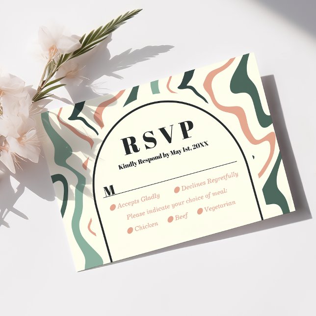 Carte RSVP Retro Arch Mint Green Rose Mariage (Créateur téléchargé)