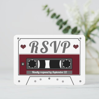 Carte RSVP Retro Cassette Bande Vin Rouge Mariage