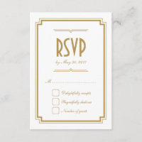Carte RSVP Retro Gold Art Déco Frame Blanc Mariage