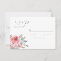 Carte RSVP Romantique Fleurs de Cottage Bleu Sage