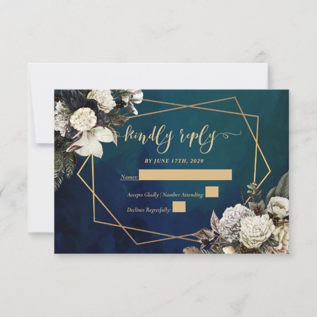 Carte RSVP romantique Floral Gold Wreath Wedding (Devant)
