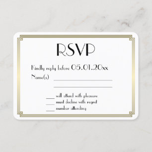 Carte RSVP Ronde Great Gatsby Art Déco Gold Weddin