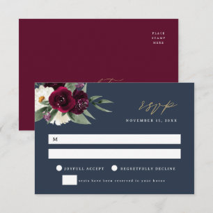 Carte RSVP ROSA Elegant Navy & Burgundy Wedding