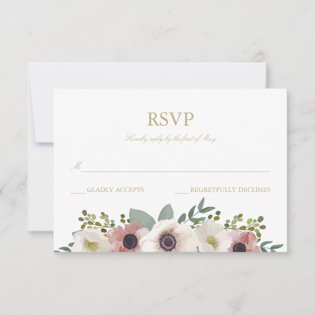 Carte RSVP Rose Dusty Anemone Bouquet (Devant)