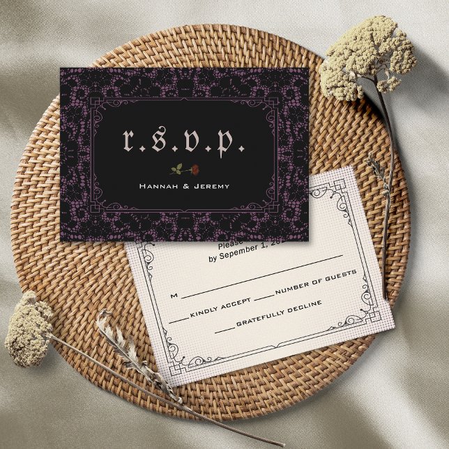 Carte RSVP Rose en dentelle gothique noire (Créateur téléchargé)