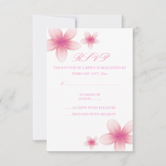 Carte RSVP rose et blanc Frangipani (Devant)