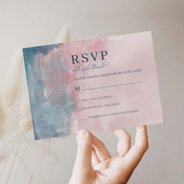 Carte RSVP rose et bleu aquarelle (Créateur téléchargé)