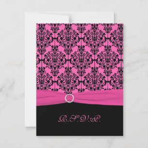 Carte RSVP rose et noir Damas