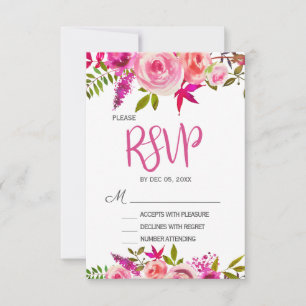 Carte RSVP rose Fuchsia Botanical Floral Wedding
