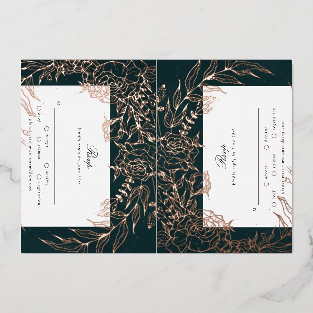 Carte RSVP rose Gold Flower Emerald 2 Foil (Recto)