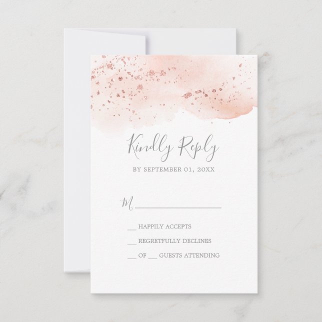 Carte RSVP rose Gold Watercolor simple (Devant)