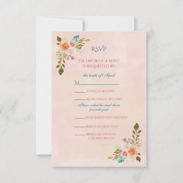 Carte RSVP Rose Peach Watercolor (Devant)