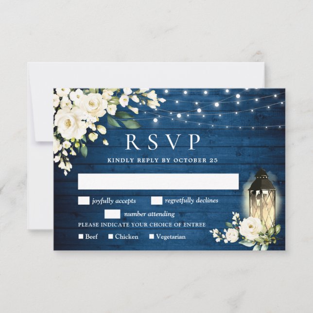 Carte RSVP Roses Bleues en Bois Blanc avec choix d (Devant)