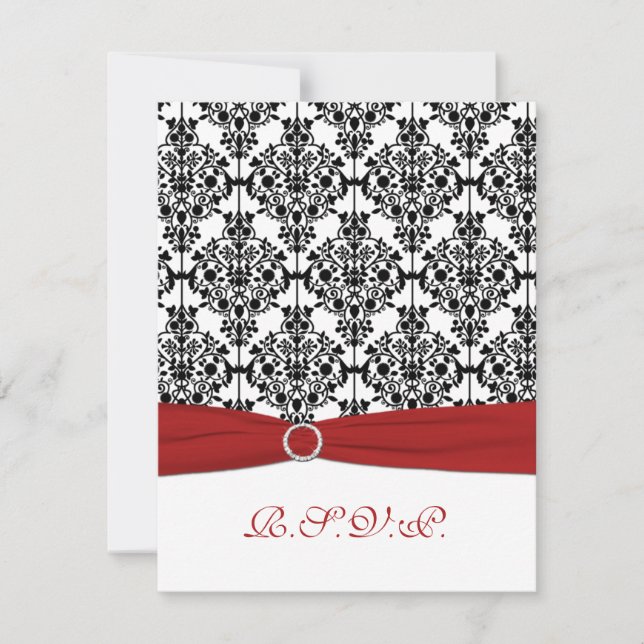 Carte RSVP rouge, blanche et noire Damask II (Devant)