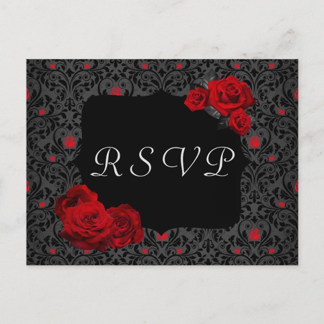 Carte RSVP rouge et noire Rose gothique (Devant)