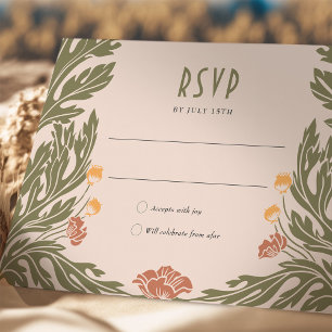 Carte RSVP rouge orange Vintage Art Nouveau