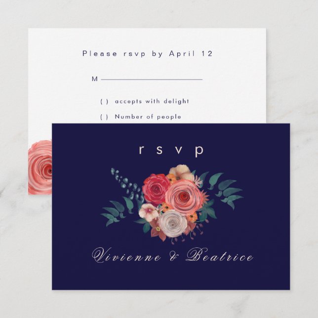Carte Rsvp rouge rose rouge foncé (Devant / Derrière)