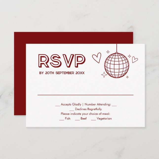 Carte RSVP rouge Super Retro Mariage (Devant / Derrière)